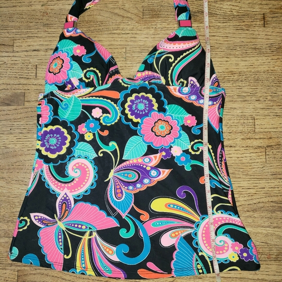 CANDIE'S Bright Neon Colorful Rainbow Floral Butterfly Halter Tankini Top Sz XS - Picture 15 of 16